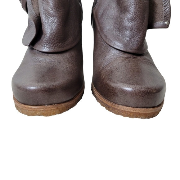 Anthropologie | Giraudon Accoutrement Leather Bow Ankle Booties Brown Academia - Picture 3 of 12